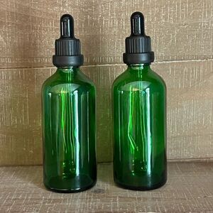 Green Glass Dropper Bottle 4 oz - Set of 2